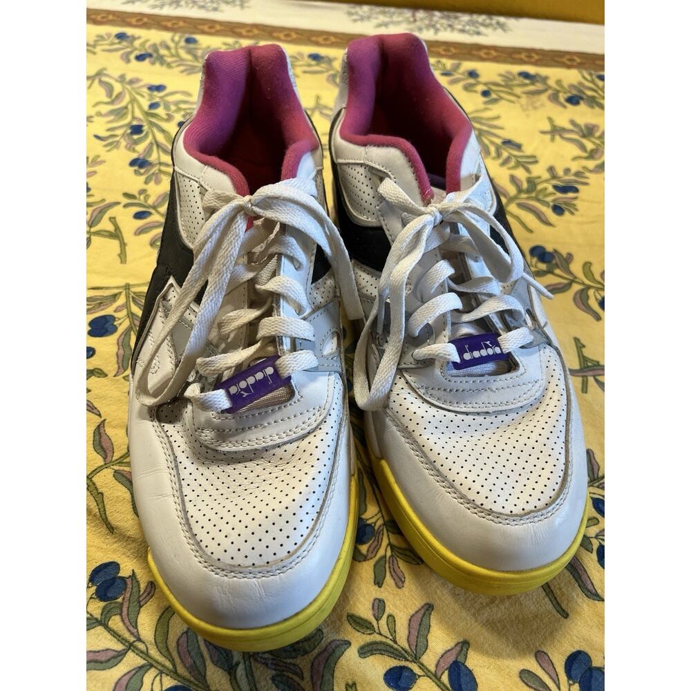 Diadora White Black Yellow Purple Accent Low-Top Sneakers - Picture 2 of 11
